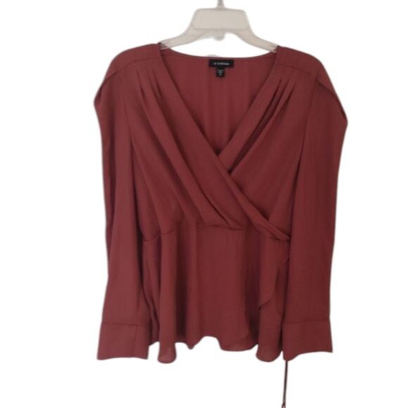 Le Château Women’s Blouse Rust Brown Wrap Front Long Sleeve Top Size M - Picture 1 of 8